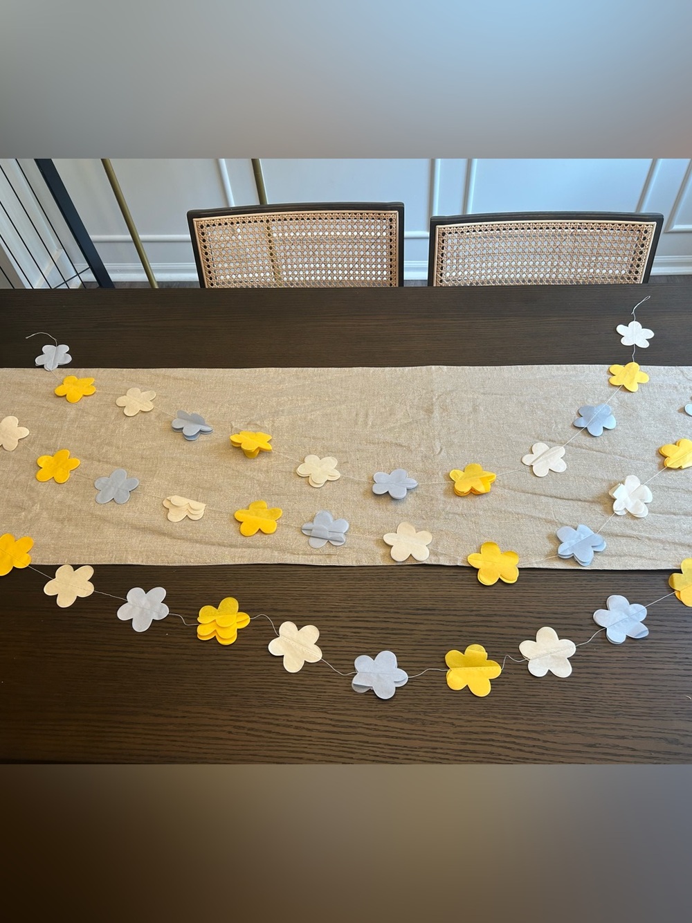3D Paper Flower Garland Set – Yellow Ivory Gray – 3 Strands Party Decor